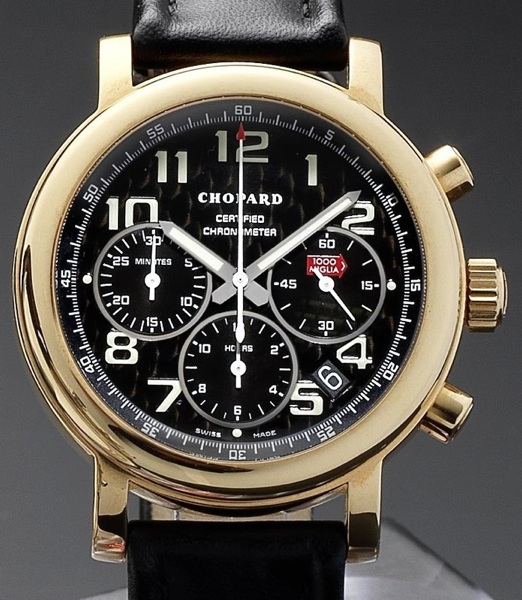 Chopard. An 18ct gold automatic chronograph calendar wristwatch Mille Miglia, Edition Number 031/250, Circa 2001
