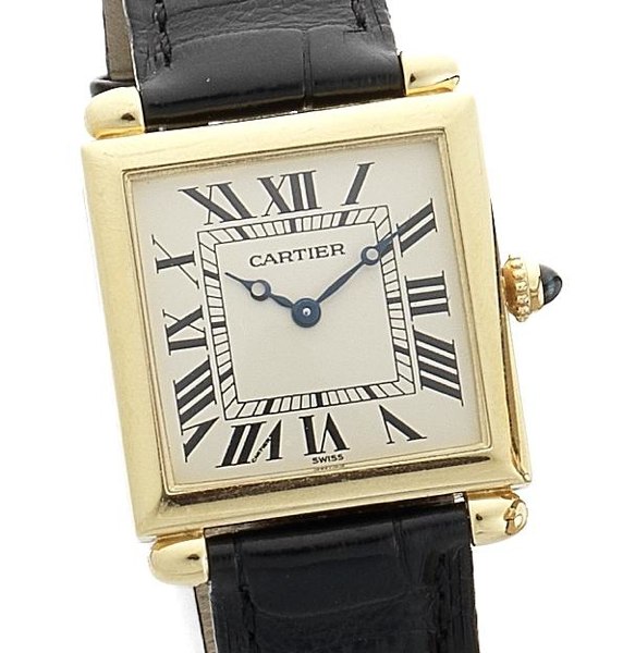 Cartier. A fine 18ct gold quartz wristwatch with barrel lugs Tank Carré Obus, Circa 1980