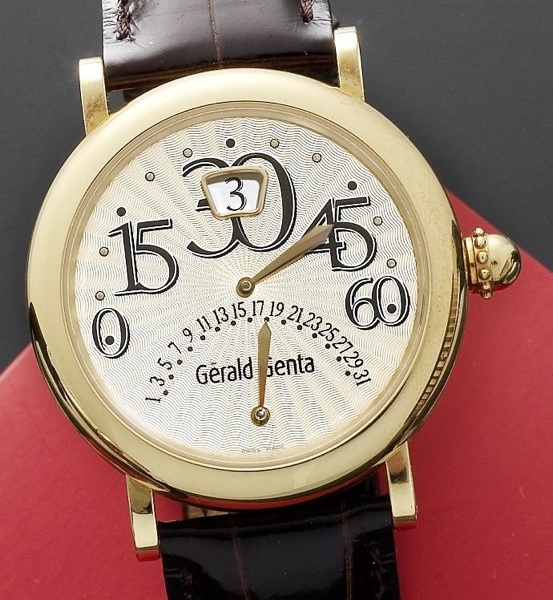 Gerald Genta. An 18ct gold automatic retrograde calendar wristwatch together with box and papers Biretro, Ref:BIR.L.20.490.CB.BA., Case No.114335. Movement No.GG7700, Circa 2008
