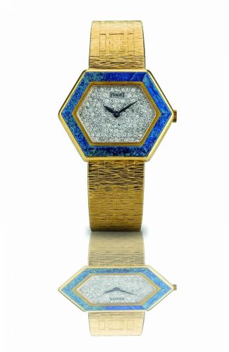 Piaget. A fine and rare 18ct gold, lapis and diamond set lady's manual wind bracelet watch