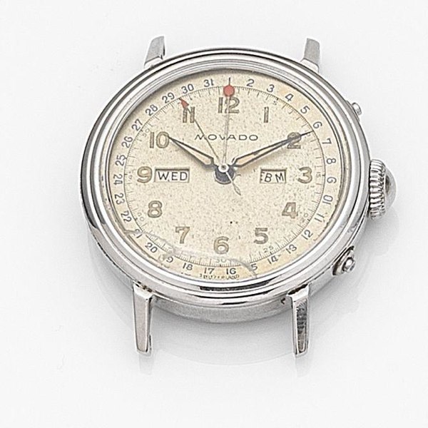 Movado. A stainless steel manual wind triple calendar watch head