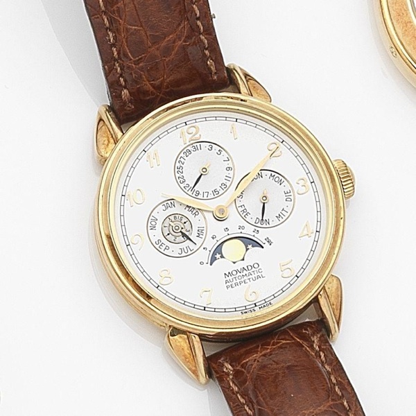 Movado. An 18ct gold automatic perpetual calendar wristwatch