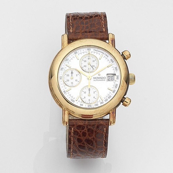 Movado. An 18ct gold automatic calendar chronograph wristwatch