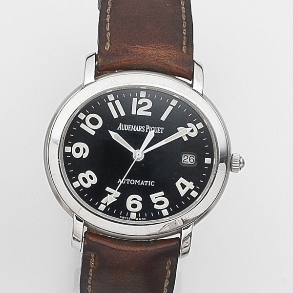 Audemars Piguet. A stainless steel automatic calendar wristwatch