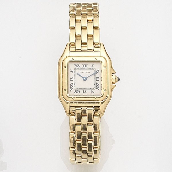 Cartier. A lady's 18ct gold quartz bracelet watch