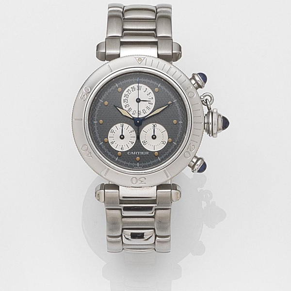 Cartier. A stainless steel quartz calendar chronograph bracelet watch