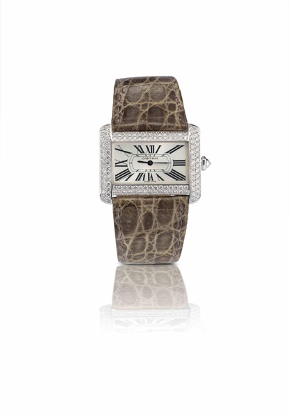 Cartier. An 18ct white gold and diamond set lady's quartz wristwatch