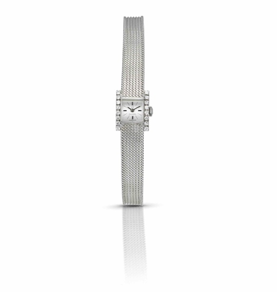 Omega. A fine and rare 18ct white gold and diamond set manual wind lady's bracelet watch