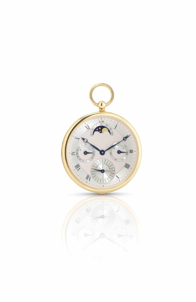 Breguet. A fine and rare 18ct gold perpetual calendar keyless wind open face pocket watch with moon phases