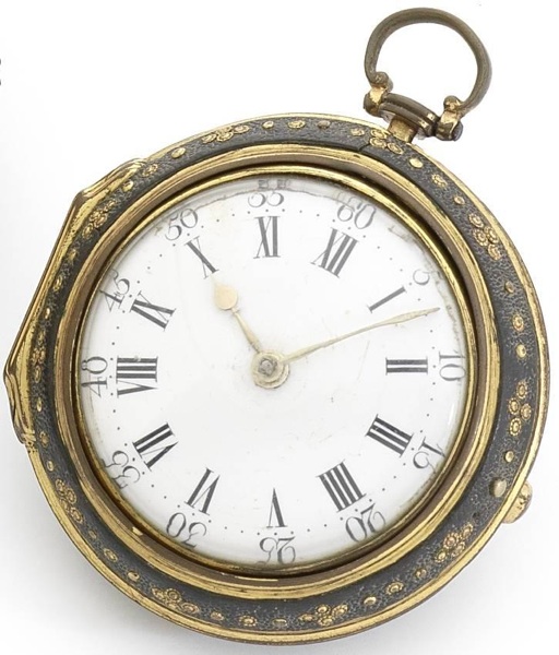 R.Payne. A mid to late 18th century pair case pocket watch with outer leather covered case