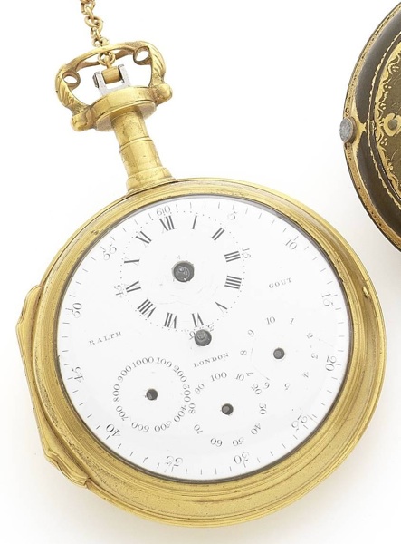 Ralph Gout. A late 18th century gilt metal open face pedometer pocket watch