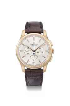 Zenith. A fine and large 18K pink gold automatic chronograph wristwatch with date, original guarantee and box
