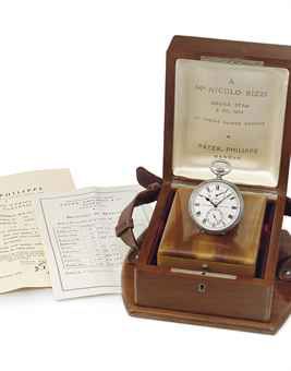 Patek Philippe. A fine, large and historically interesting silver deck chronometer with power reserve, original Certificate, Bulletin de Marche and wooden box