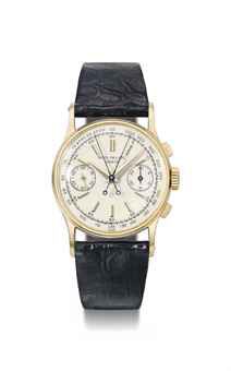Patek Philippe. A very fine and rare 18K gold split seconds chronograph wristwatch with additional dial