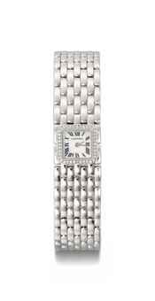Cartier. A lady's 18K white gold and diamond-set watch with mother-of-pearl dial and bracelet