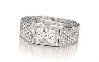 IWC. A fine platinum rectangular automatic perpetual calendar wristwatch with moon phases, year and bracelet