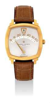 VACHERON CONSTANTIN. A FINE 18K GOLD LIMITED EDITION AUTOMATIC CUSHION-SHAPED JUMP HOUR WIRSTWATCH WITH RETROGRADE MINUTES