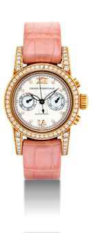GIRARD-PERREGAUX. A LADY'S 18K PINK GOLD AND DIAMOND-SET AUTOMATIC CHRONOGRAPH WRISTWATCH