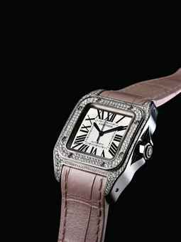 CARTIER. A LADY'S FINE 18K WHITE GOLD AND DIAMOND-SET SQUARE AUTOMATIC WRISTWATCH WITH SWEEP CENTRE SECONDS