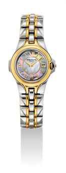 PATEK PHILIPPE. A LADY'S STAINLESS STEEL AND GOLD BRACELET WATCH WITH DATE AND MOTHER-OF-PEARL DIAL WITH ORIGINAL CERTIFICATE AND BOX, MADE FOR THE RUSSIAN MARKET