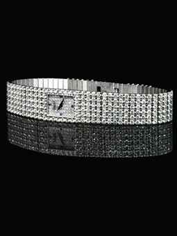 PIAGET. A LADY'S FINE 18K WHITE GOLD, DIAMOND AND SAPPHIRE-SET RECTANGULAR BRACELET WATCH