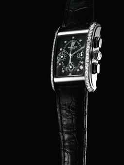 AUDEMARS PIGUET. A FINE 18K WHITE GOLD AND DIAMOND-SET RECTANGULAR AUTOMATIC CHRONOGRAPH WRISTWATCH WITH DATE