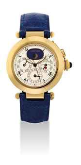 CARTIER. AN 18K GOLD PERPETUAL CALENDAR WRISTWATCH WITH SWEEP CENTRE SECONDS, MOON PHASES AND LEAP YEAR INDICATION
