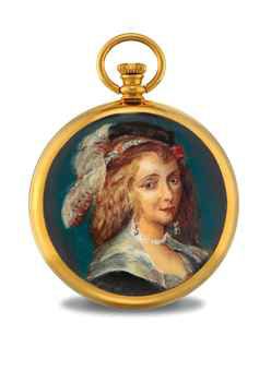 COMOR. AN 18K GOLD OPEN FACE KEYLESS LEVER WATCH WITH ENAMEL MINIATURE OF HÉLÈNE FOURMENT'S PORTRAIT BY PETER PAUL RUBENS