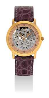 PIAGET. A FINE 18K PINK GOLD LIMITED EDITION AUTOMATIC SKELETONISED WRISTWATCH WITH SWEEP CENTRE SECONDS