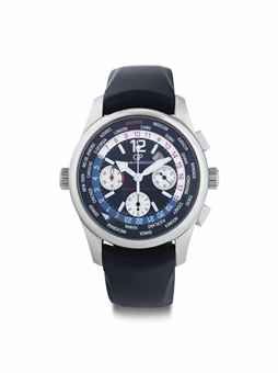 Girard-Perregaux. A Limited Edition Oversized Stainless Steel World Time Chronograph Wristwatch with Date