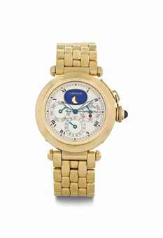 Cartier. An 18k Yellow Gold Perpetual Calendar Bracelet Watch with Bracelet and Moon Phases