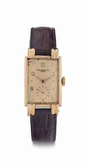 Patek Philippe. An 18k Pink Gold Rectangular-Shaped Wristwatch with Unusual Lugs