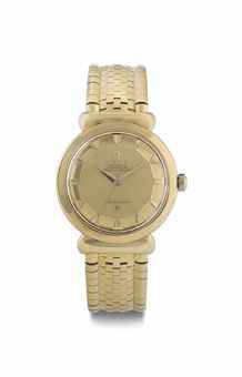 Omega. A Fine and Rare 18k Gold Automatic Wristwatch with Hooded Lugs and Bracelet