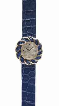 AUDEMARS PIGUET. A LADY'S ELEGANT 18K WHITE GOLD, DIAMOND AND SAPPHIRE-SET WRISTWATCH