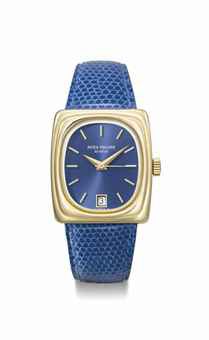 Patek Philippe. A Rare 18k Gold Rectangular Electronic Wristwatch with Sweep Centre Seconds and date