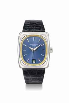 Patek Philippe. A Rare 18k White Gold Rectangular Electronic Wristwatch with Sweep Centre Seconds and date