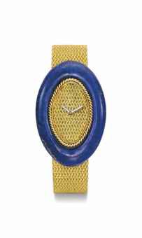 Audemars Piguet. A fine and elegant 18K gold and lapis lazuli backwound wristwatch with diamond-set hands and bracelet