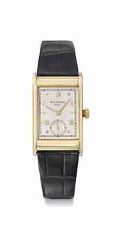 Patek Philippe. A fine and unusual 18K gold rectangular wristwatch