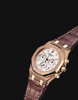AUDEMARS PIGUET. A VERY FINE 18K PINK GOLD AUTOMATIC CHRONOGRAPH WRISTWATCH WITH DATE