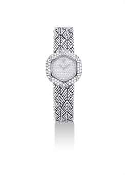 AUDEMARS PIGUET. A LADY'S 18K WHITE GOLD AND DIAMOND-SET DODECAGON-SHAPED BRACELET WATCH