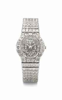 Piaget. An Extremely Fine and Rare 18k White Gold and Diamond-Set Bracelet Watch