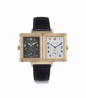 Jaeger-LeCoultre. An 18k Pink Gold Reversible Double-Dialed Wristwatch with Second Time Zone and 24-Hour Display