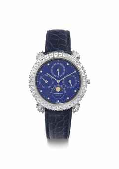 Audemars Piguet. A Unique Platinum and Diamond-Set Automatic Perpetual Calendar Wristwatch with Lapis Lazuli Dial and Moon Phases