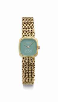 Patek Philippe. A Lady's 18k Gold Bracelet Watch with Blue Dial