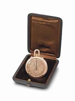Patek Philippe. A very rare and attractive 18K pink gold openface chronograph keyless lever watch with pink dial and box