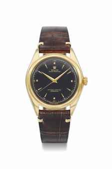 Rolex. A very rare and attractive 18K gold automatic wristwatch with sweep centre seconds and black lacquer dial