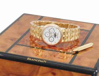 Blancpain. A fine and elegant 18K gold automatic minute repeating perpetual calendar wristwatch with moon phases, bracelet, original Guarantee and box