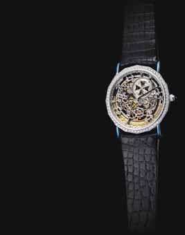 VACHERON CONSTANTIN. A FINE 18K WHITE GOLD AND DIAMOND-SET AUTOMATIC SKELETONISED WRISTWATCH