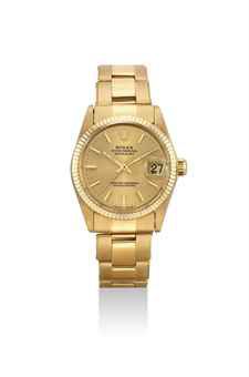 ROLEX. AN 18K GOLD MID-SIZE AUTOMATIC WRISTWATCH WITH SWEEP CENTRE SECONDS, DATE AND BRACELET