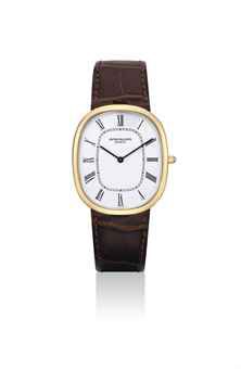 PATEK PHILIPPE. A FINE 18K GOLD CUSHION-SHAPED AUTOMATIC WRISTWATCH